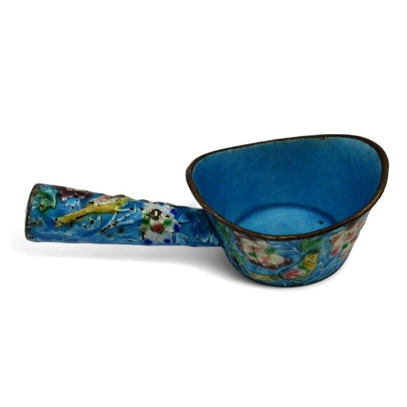 Cloisonne Silk Iron Scoop Floral And Bird Motif Chinese Vintage - Picture 11 of 11